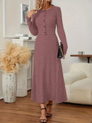 Elegant Long Sleeve Cardigan Dress Two-Piece Set - Fall/Winter Style, Solid Color A-Line Dress with Buttoned Front, Perfect for Commuting, Office Attire, Office Attire|Elegant Dress|Sleek Fit