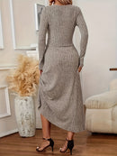 Elegant Long Sleeve Cardigan Dress Two-Piece Set - Fall/Winter Style, Solid Color A-Line Dress with Buttoned Front, Perfect for Commuting, Office Attire, Office Attire|Elegant Dress|Sleek Fit