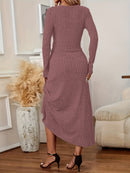 Elegant Long Sleeve Cardigan Dress Two-Piece Set - Fall/Winter Style, Solid Color A-Line Dress with Buttoned Front, Perfect for Commuting, Office Attire, Office Attire|Elegant Dress|Sleek Fit