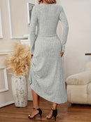 Elegant Long Sleeve Cardigan Dress Two-Piece Set - Fall/Winter Style, Solid Color A-Line Dress with Buttoned Front, Perfect for Commuting, Office Attire, Office Attire|Elegant Dress|Sleek Fit