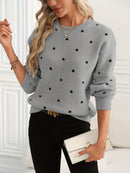 Women'S Red Polka Dot Crew Neck Sweater - Casual Long Sleeve Pullover with Ruffled Hem, Soft & Cozy Fall/Winter Top, Perfect for Casual Attire, Cozy Sweater, Polka Dot Sweater For Women, Polka Dot Long Sleeve Top, Polka Dot B