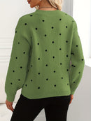 Women'S Red Polka Dot Crew Neck Sweater - Casual Long Sleeve Pullover with Ruffled Hem, Soft & Cozy Fall/Winter Top, Perfect for Casual Attire, Cozy Sweater, Polka Dot Sweater For Women, Polka Dot Long Sleeve Top, Polka Dot B