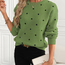 Women'S Red Polka Dot Crew Neck Sweater - Casual Long Sleeve Pullover with Ruffled Hem, Soft & Cozy Fall/Winter Top, Perfect for Casual Attire, Cozy Sweater, Polka Dot Sweater For Women, Polka Dot Long Sleeve Top, Polka Dot B
