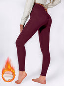 Women'S High-Waisted Fleece-Lined Leggings with "FASHION" Embroidery - Stretchy, Comfortable, and Warm for Fall/Winter Outdoor, Casual Wear, and Casual Attire, Winter Leggings | Stylish Leggings | Stretchy Fabric