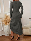 Elegant Long Sleeve Cardigan Dress Two-Piece Set - Fall/Winter Style, Solid Color A-Line Dress with Buttoned Front, Perfect for Commuting, Office Attire, Office Attire|Elegant Dress|Sleek Fit