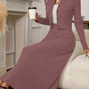 Elegant Long Sleeve Cardigan Dress Two-Piece Set - Fall/Winter Style, Solid Color A-Line Dress with Buttoned Front, Perfect for Commuting, Office Attire, Office Attire|Elegant Dress|Sleek Fit